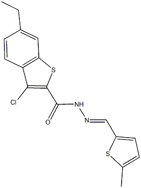 3-chloro-6-ethyl-N'-[(5-methyl-2-thienyl)methylene]-1-benzothiophene-2-carbohydrazide Struktur