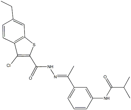 N-(3-{N-[(3-chloro-6-ethyl-1-benzothien-2-yl)carbonyl]ethanehydrazonoyl}phenyl)-2-methylpropanamide Struktur