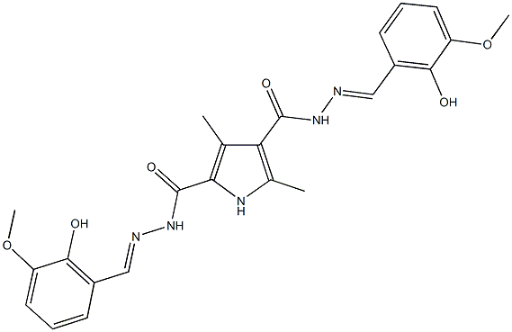 N'~2~,N'~4~-bis(2-hydroxy-3-methoxybenzylidene)-3,5-dimethyl-1H-pyrrole-2,4-dicarbohydrazide Struktur