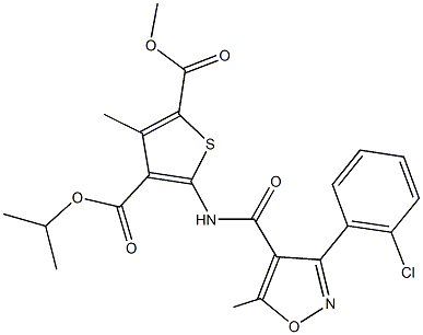 4-isopropyl 2-methyl 5-({[3-(2-chlorophenyl)-5-methyl-4-isoxazolyl]carbonyl}amino)-3-methyl-2,4-thiophenedicarboxylate Struktur