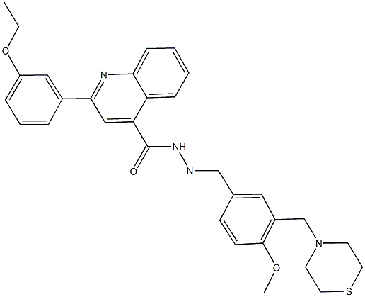 2-(3-ethoxyphenyl)-N'-[4-methoxy-3-(4-thiomorpholinylmethyl)benzylidene]-4-quinolinecarbohydrazide Struktur