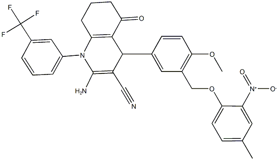 2-amino-4-[3-({2-nitro-4-methylphenoxy}methyl)-4-methoxyphenyl]-5-oxo-1-[3-(trifluoromethyl)phenyl]-1,4,5,6,7,8-hexahydroquinoline-3-carbonitrile Struktur