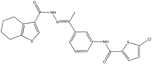 5-chloro-N-{3-[N-(4,5,6,7-tetrahydro-1-benzothien-3-ylcarbonyl)ethanehydrazonoyl]phenyl}-2-thiophenecarboxamide Struktur