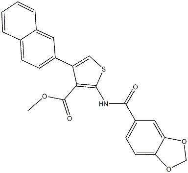 methyl 2-[(1,3-benzodioxol-5-ylcarbonyl)amino]-4-(2-naphthyl)thiophene-3-carboxylate Struktur