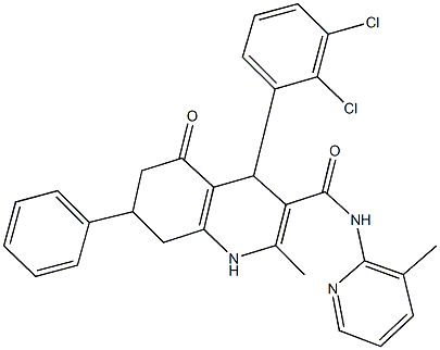 4-(2,3-dichlorophenyl)-2-methyl-N-(3-methylpyridin-2-yl)-5-oxo-7-phenyl-1,4,5,6,7,8-hexahydroquinoline-3-carboxamide Struktur