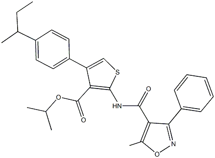 isopropyl 4-(4-sec-butylphenyl)-2-{[(5-methyl-3-phenyl-4-isoxazolyl)carbonyl]amino}-3-thiophenecarboxylate Struktur