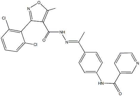 N-[4-(N-{[3-(2,6-dichlorophenyl)-5-methyl-4-isoxazolyl]carbonyl}ethanehydrazonoyl)phenyl]nicotinamide Struktur