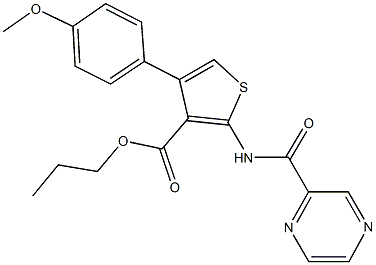 propyl 4-(4-methoxyphenyl)-2-[(2-pyrazinylcarbonyl)amino]-3-thiophenecarboxylate Struktur