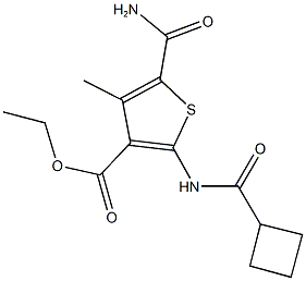 ethyl 5-(aminocarbonyl)-2-[(cyclobutylcarbonyl)amino]-4-methyl-3-thiophenecarboxylate Struktur