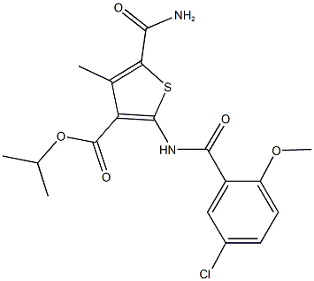 isopropyl 5-(aminocarbonyl)-2-[(5-chloro-2-methoxybenzoyl)amino]-4-methyl-3-thiophenecarboxylate Struktur