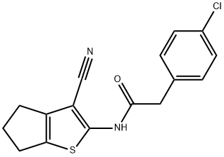 2-(4-chlorophenyl)-N-(3-cyano-5,6-dihydro-4H-cyclopenta[b]thien-2-yl)acetamide Struktur