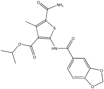 isopropyl 5-(aminocarbonyl)-2-[(1,3-benzodioxol-5-ylcarbonyl)amino]-4-methylthiophene-3-carboxylate Struktur