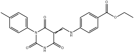 ethyl 4-{[(1-(4-methylphenyl)-2,4,6-trioxotetrahydro-5(2H)-pyrimidinylidene)methyl]amino}benzoate Struktur