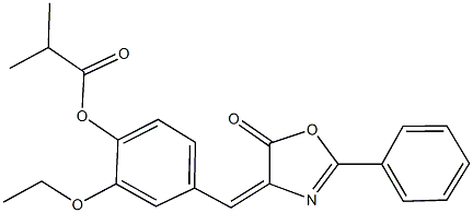 2-ethoxy-4-[(5-oxo-2-phenyl-1,3-oxazol-4(5H)-ylidene)methyl]phenyl 2-methylpropanoate Struktur