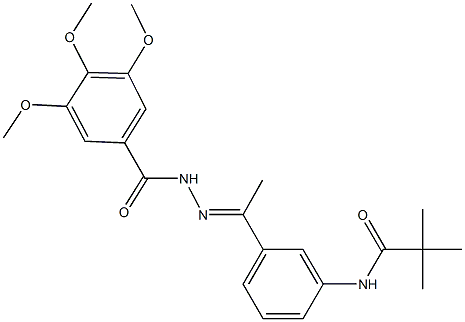 2,2-dimethyl-N-{3-[N-(3,4,5-trimethoxybenzoyl)ethanehydrazonoyl]phenyl}propanamide Struktur