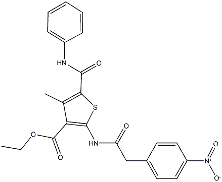 ethyl 5-(anilinocarbonyl)-2-[({4-nitrophenyl}acetyl)amino]-4-methylthiophene-3-carboxylate Struktur