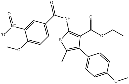 ethyl 2-({3-nitro-4-methoxybenzoyl}amino)-4-(4-methoxyphenyl)-5-methylthiophene-3-carboxylate Struktur