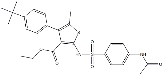 ethyl 2-({[4-(acetylamino)phenyl]sulfonyl}amino)-4-(4-tert-butylphenyl)-5-methylthiophene-3-carboxylate Struktur