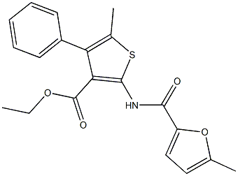 ethyl 5-methyl-2-[(5-methyl-2-furoyl)amino]-4-phenylthiophene-3-carboxylate Struktur