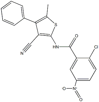 2-chloro-N-(3-cyano-5-methyl-4-phenylthien-2-yl)-5-nitrobenzamide Struktur