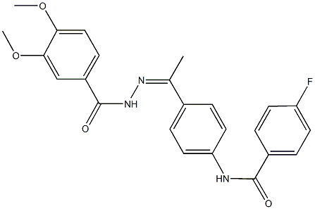 N-{4-[N-(3,4-dimethoxybenzoyl)ethanehydrazonoyl]phenyl}-4-fluorobenzamide Struktur