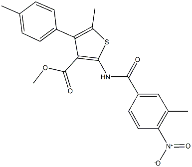 methyl 2-({4-nitro-3-methylbenzoyl}amino)-5-methyl-4-(4-methylphenyl)thiophene-3-carboxylate Struktur