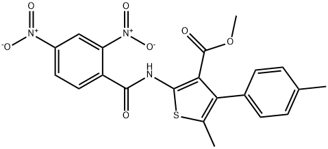 methyl 2-({2,4-bisnitrobenzoyl}amino)-5-methyl-4-(4-methylphenyl)thiophene-3-carboxylate Struktur