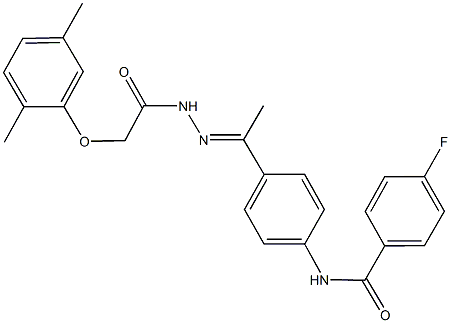 N-(4-{N-[(2,5-dimethylphenoxy)acetyl]ethanehydrazonoyl}phenyl)-4-fluorobenzamide Struktur