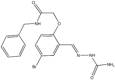 2-{2-[2-(aminocarbonyl)carbohydrazonoyl]-4-bromophenoxy}-N-benzylacetamide Struktur