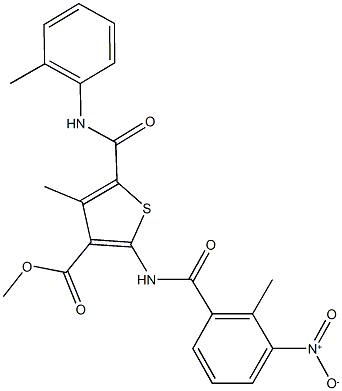 methyl 2-({3-nitro-2-methylbenzoyl}amino)-4-methyl-5-(2-toluidinocarbonyl)thiophene-3-carboxylate Struktur