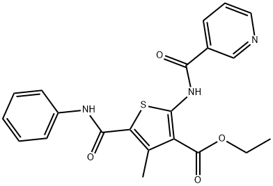 ethyl 5-(anilinocarbonyl)-4-methyl-2-[(pyridin-3-ylcarbonyl)amino]thiophene-3-carboxylate Struktur