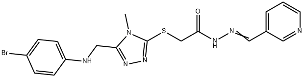 2-({5-[(4-bromoanilino)methyl]-4-methyl-4H-1,2,4-triazol-3-yl}sulfanyl)-N'-(3-pyridinylmethylene)acetohydrazide Struktur