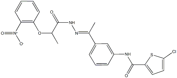 5-chloro-N-{3-[N-(2-{2-nitrophenoxy}propanoyl)ethanehydrazonoyl]phenyl}-2-thiophenecarboxamide Struktur