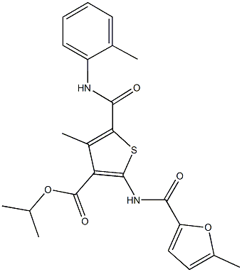 isopropyl 4-methyl-2-[(5-methyl-2-furoyl)amino]-5-(2-toluidinocarbonyl)thiophene-3-carboxylate Struktur