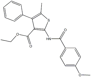 ethyl 2-[(4-methoxybenzoyl)amino]-5-methyl-4-phenylthiophene-3-carboxylate Struktur