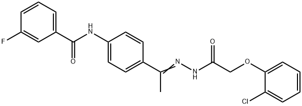 N-(4-{N-[(2-chlorophenoxy)acetyl]ethanehydrazonoyl}phenyl)-3-fluorobenzamide Struktur