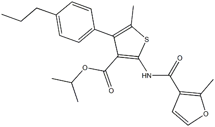 isopropyl 5-methyl-2-[(2-methyl-3-furoyl)amino]-4-(4-propylphenyl)thiophene-3-carboxylate Struktur