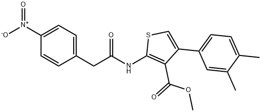 methyl 4-(3,4-dimethylphenyl)-2-[({4-nitrophenyl}acetyl)amino]thiophene-3-carboxylate Struktur