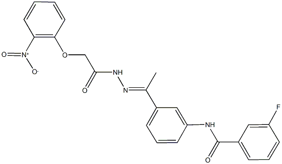 3-fluoro-N-{3-[N-({2-nitrophenoxy}acetyl)ethanehydrazonoyl]phenyl}benzamide Struktur