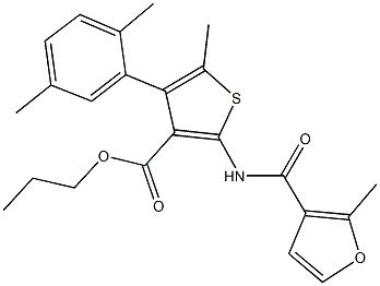 propyl 4-(2,5-dimethylphenyl)-5-methyl-2-[(2-methyl-3-furoyl)amino]-3-thiophenecarboxylate Struktur