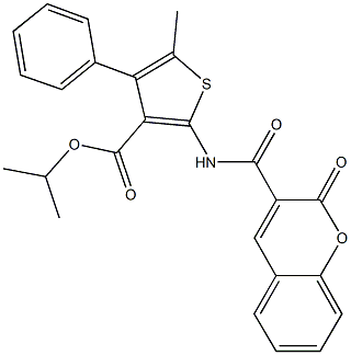 isopropyl 5-methyl-2-{[(2-oxo-2H-chromen-3-yl)carbonyl]amino}-4-phenyl-3-thiophenecarboxylate Struktur