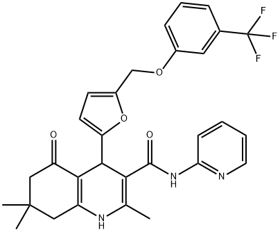 2,7,7-trimethyl-5-oxo-N-(2-pyridinyl)-4-(5-{[3-(trifluoromethyl)phenoxy]methyl}-2-furyl)-1,4,5,6,7,8-hexahydro-3-quinolinecarboxamide Struktur