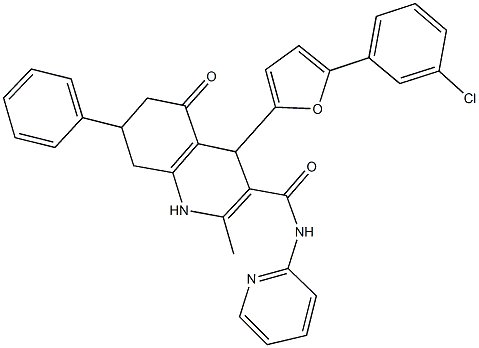 4-[5-(3-chlorophenyl)-2-furyl]-2-methyl-5-oxo-7-phenyl-N-(2-pyridinyl)-1,4,5,6,7,8-hexahydro-3-quinolinecarboxamide Struktur