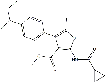 methyl 4-(4-sec-butylphenyl)-2-[(cyclopropylcarbonyl)amino]-5-methyl-3-thiophenecarboxylate Struktur