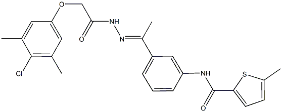 N-(3-{N-[(4-chloro-3,5-dimethylphenoxy)acetyl]ethanehydrazonoyl}phenyl)-5-methyl-2-thiophenecarboxamide Struktur