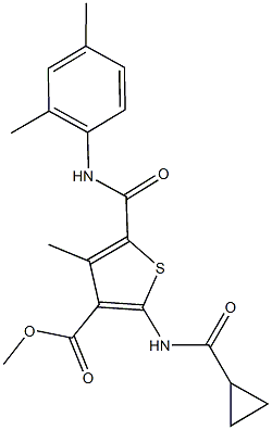 methyl 2-[(cyclopropylcarbonyl)amino]-5-[(2,4-dimethylanilino)carbonyl]-4-methyl-3-thiophenecarboxylate Struktur