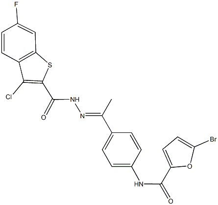 5-bromo-N-(4-{N-[(3-chloro-6-fluoro-1-benzothien-2-yl)carbonyl]ethanehydrazonoyl}phenyl)-2-furamide Struktur