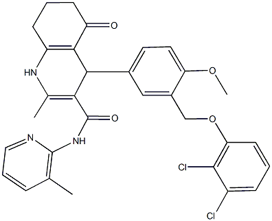 4-{3-[(2,3-dichlorophenoxy)methyl]-4-methoxyphenyl}-2-methyl-N-(3-methyl-2-pyridinyl)-5-oxo-1,4,5,6,7,8-hexahydro-3-quinolinecarboxamide Struktur