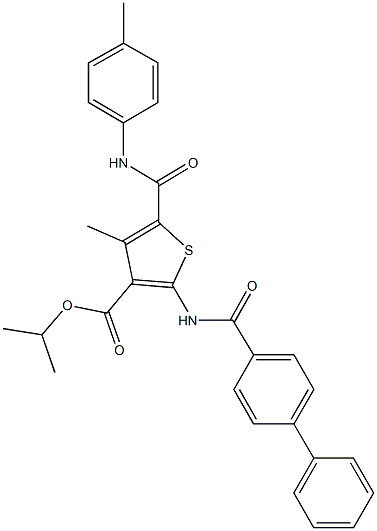 isopropyl 2-[([1,1'-biphenyl]-4-ylcarbonyl)amino]-4-methyl-5-(4-toluidinocarbonyl)-3-thiophenecarboxylate Struktur