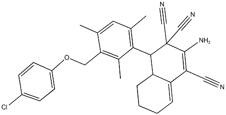 2-amino-4-{3-[(4-chlorophenoxy)methyl]-2,4,6-trimethylphenyl}-4a,5,6,7-tetrahydro-1,3,3(4H)-naphthalenetricarbonitrile Struktur